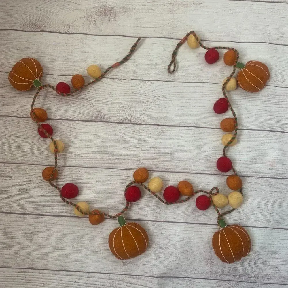 Haymarket Square Pumpkin Felt Ball Fall Garland Jute String Fall Thanksgiving 6'